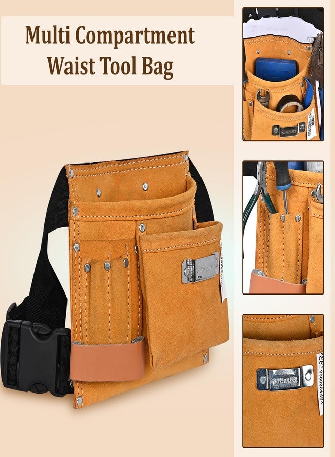 PAHAL Leather Tool Bag 5 Pockets with 1 Leather Prime quality Hammer Holder and 1 Tape Holder (Brown, 8.5 x 9 inches) - Image 4